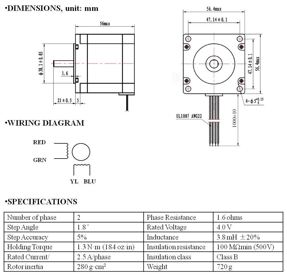 まむページ Amazon.com: Zyltech Nema 23 Stepper Motor 2.5 A 1.3 Nm 184